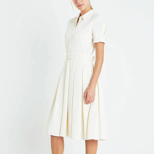 SALE | Short-Sleeve Pleated Midi Dress