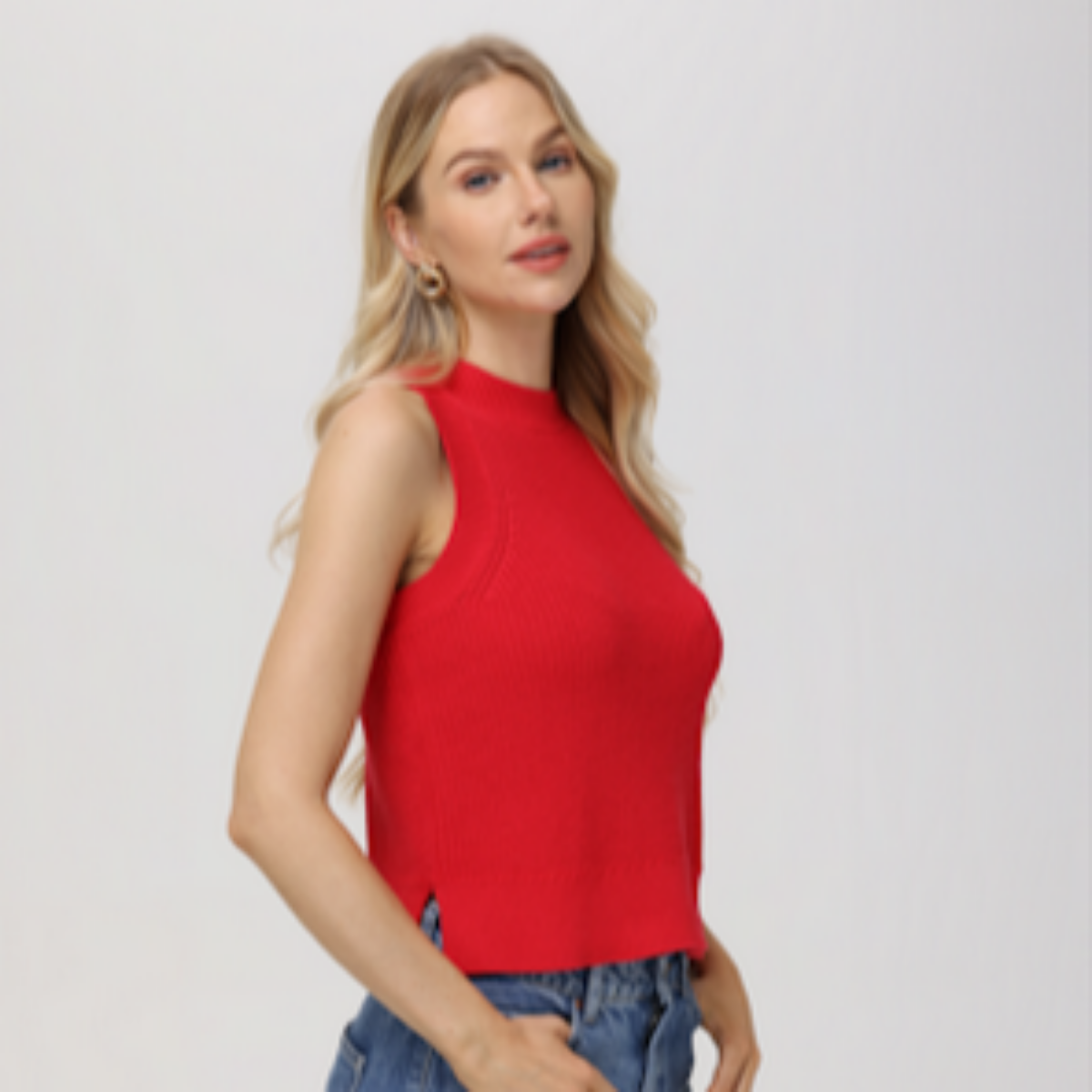 red sleeveless knit tank