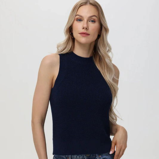 dark blue navy sleeveless knit tank top