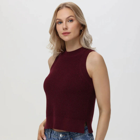 burgundy sleeveless knit tank top