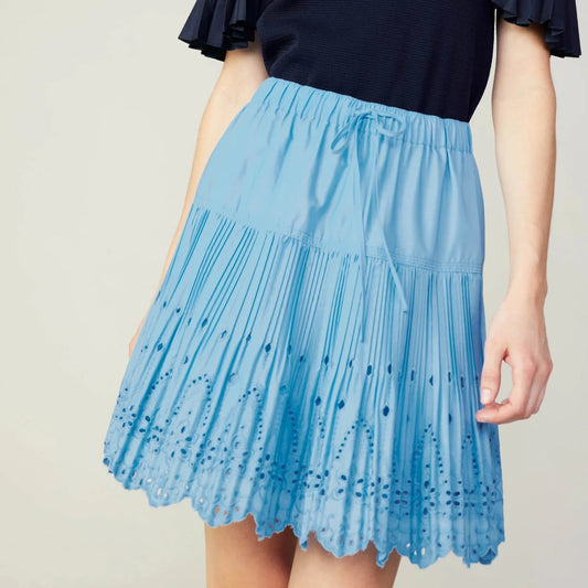 SALE | Scallop Eyelet Skirt | Cinched Drawstring Waist | Baby Blue | Current Air