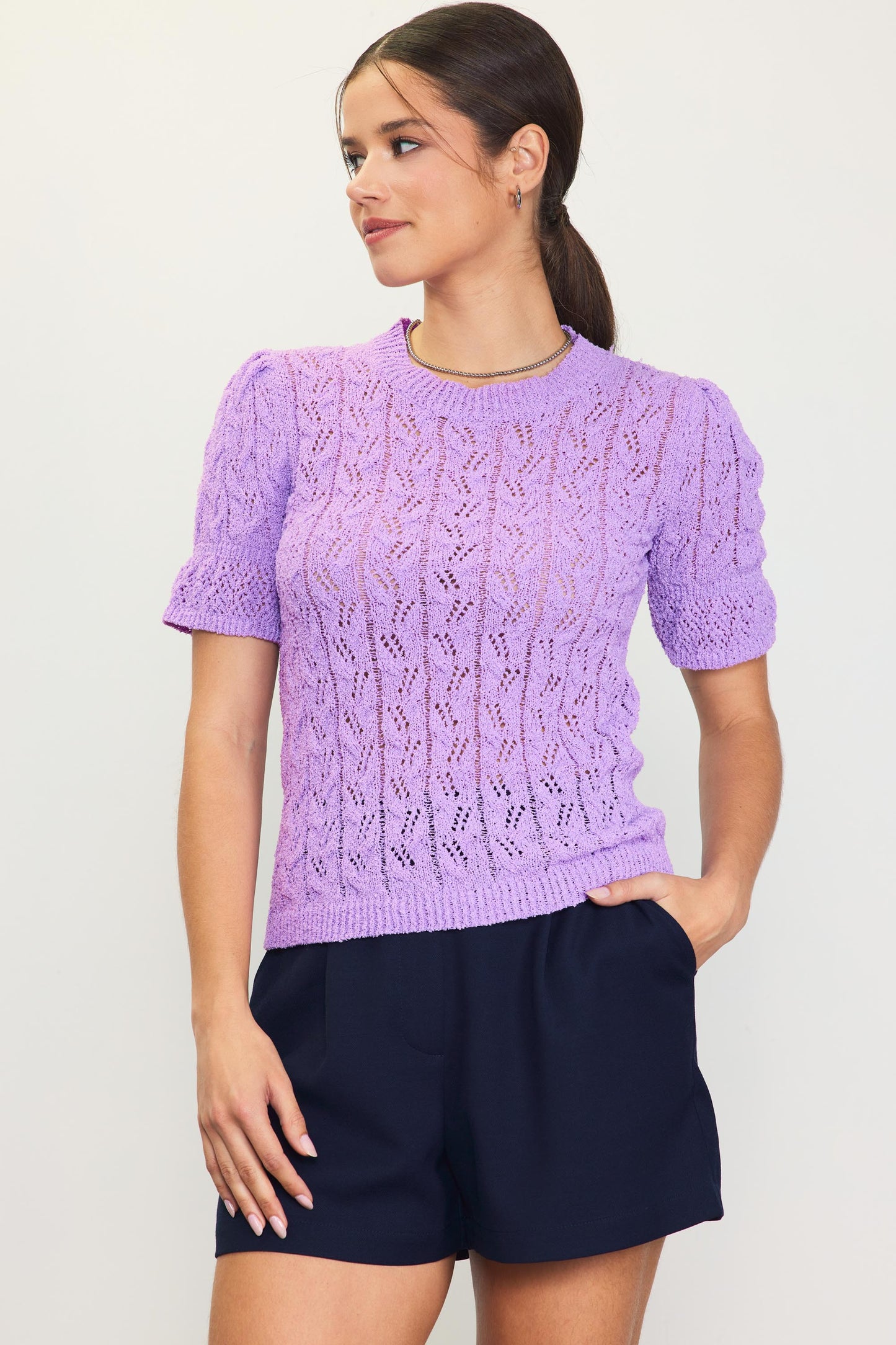 SALE | Pointelle Short Sleeve Sweater