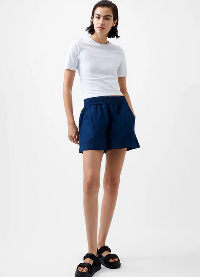 SALE | French Connection Birdie Linen Shorts in Midnight Blue