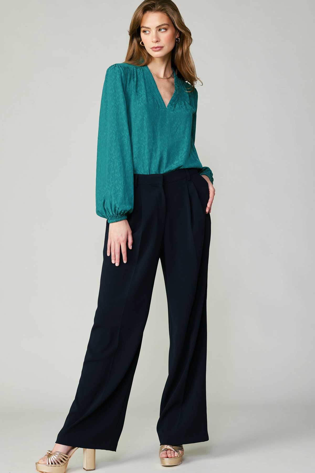 Pintucked Back Welt Pocket Trouser | Wide Leg Slacks |Navy | Current Air