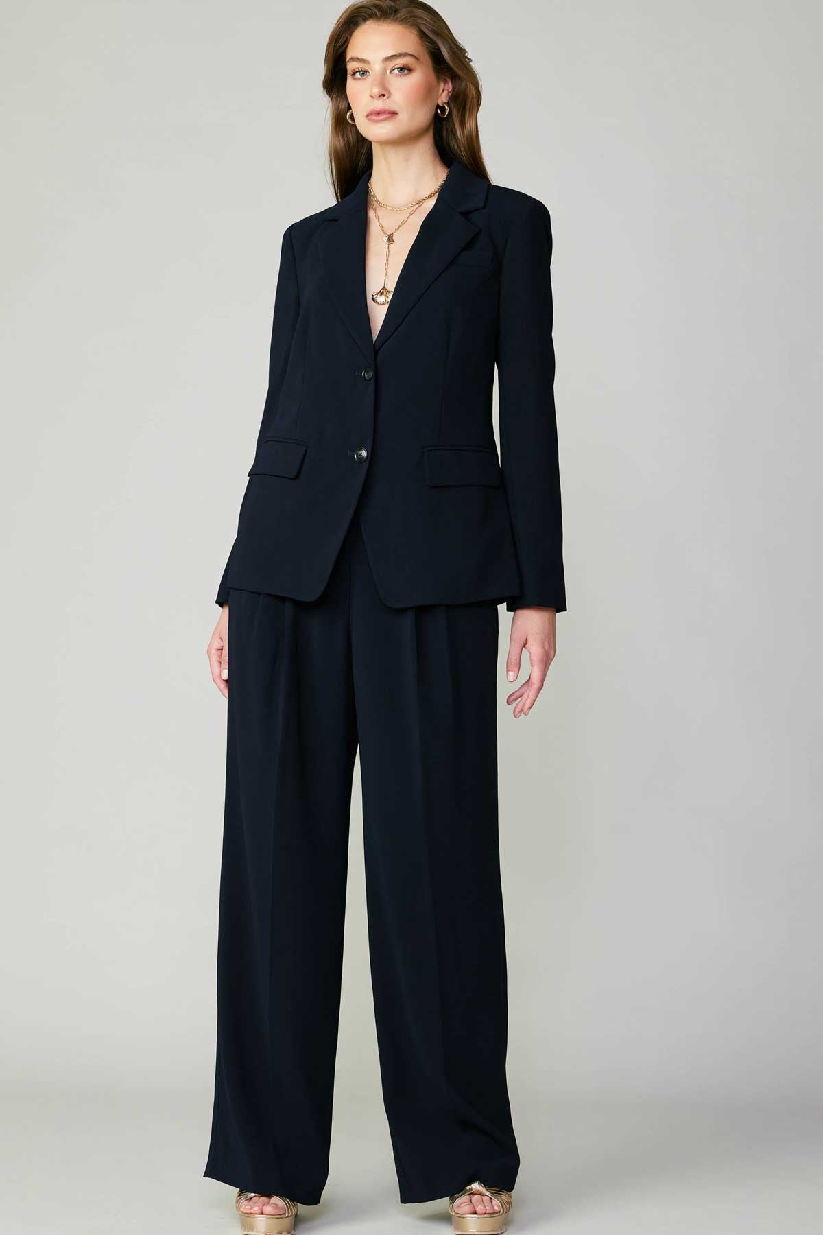 Pintucked Back Welt Pocket Trouser | Wide Leg Slacks |Navy | Current Air