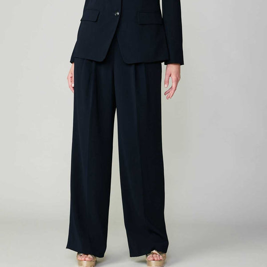 Pintucked Back Welt Pocket Trouser | Wide Leg Slacks | Navy | Current Air