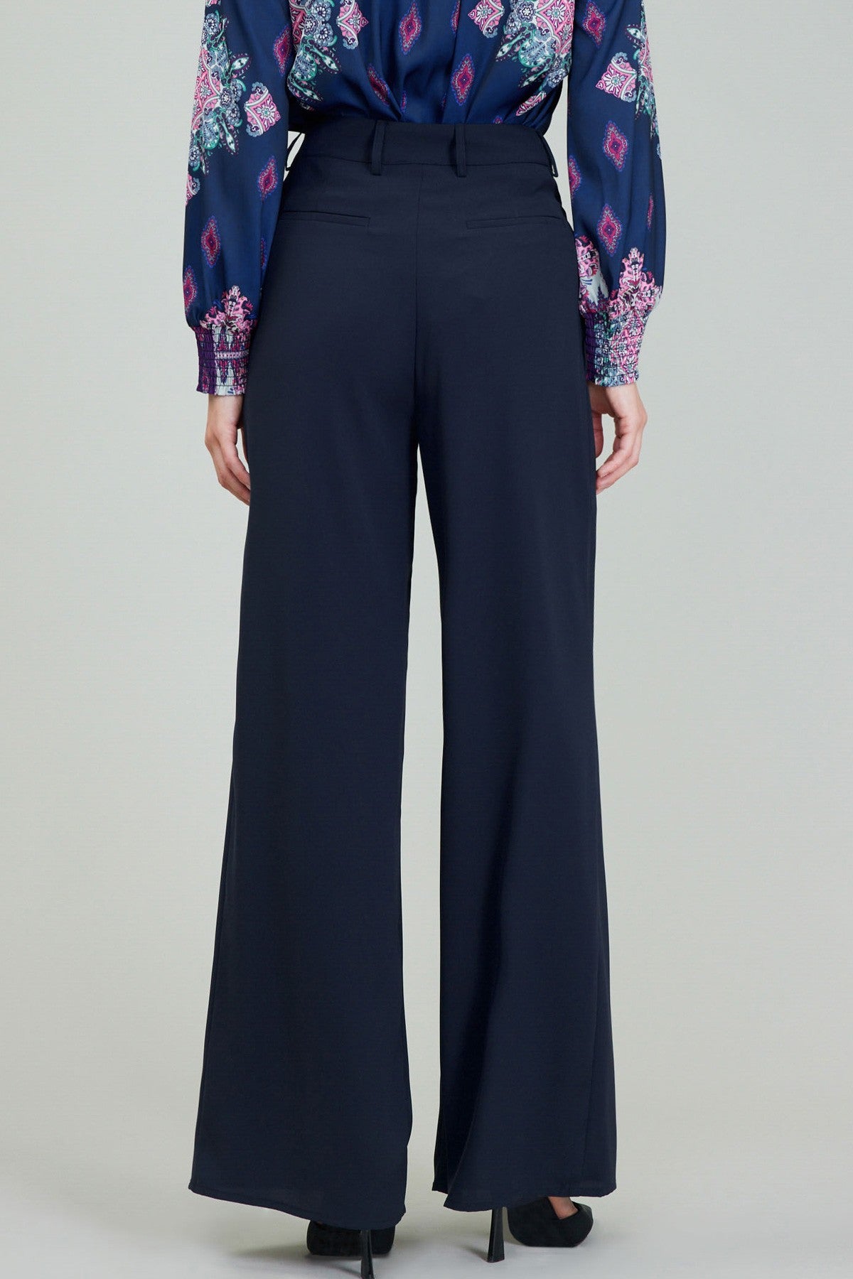 Long Wide-Leg Trouser w/ Pleated Front Detail | Slate Navy | Current Air