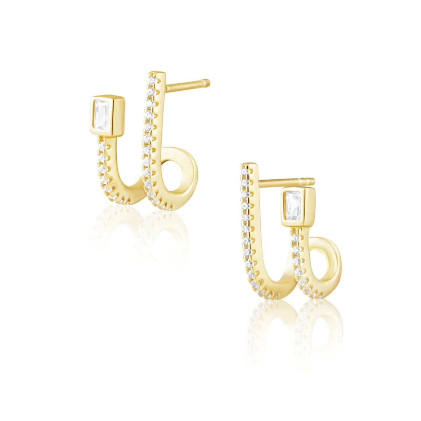 double gold pave huggie earrings