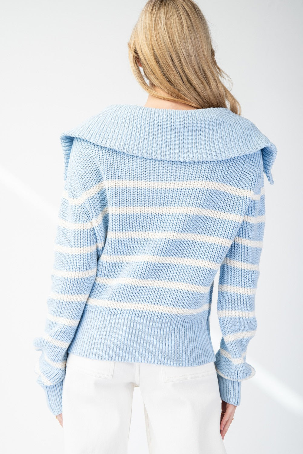 Striped Half Zip Pullover Sweater | Collar Baby Light Blue