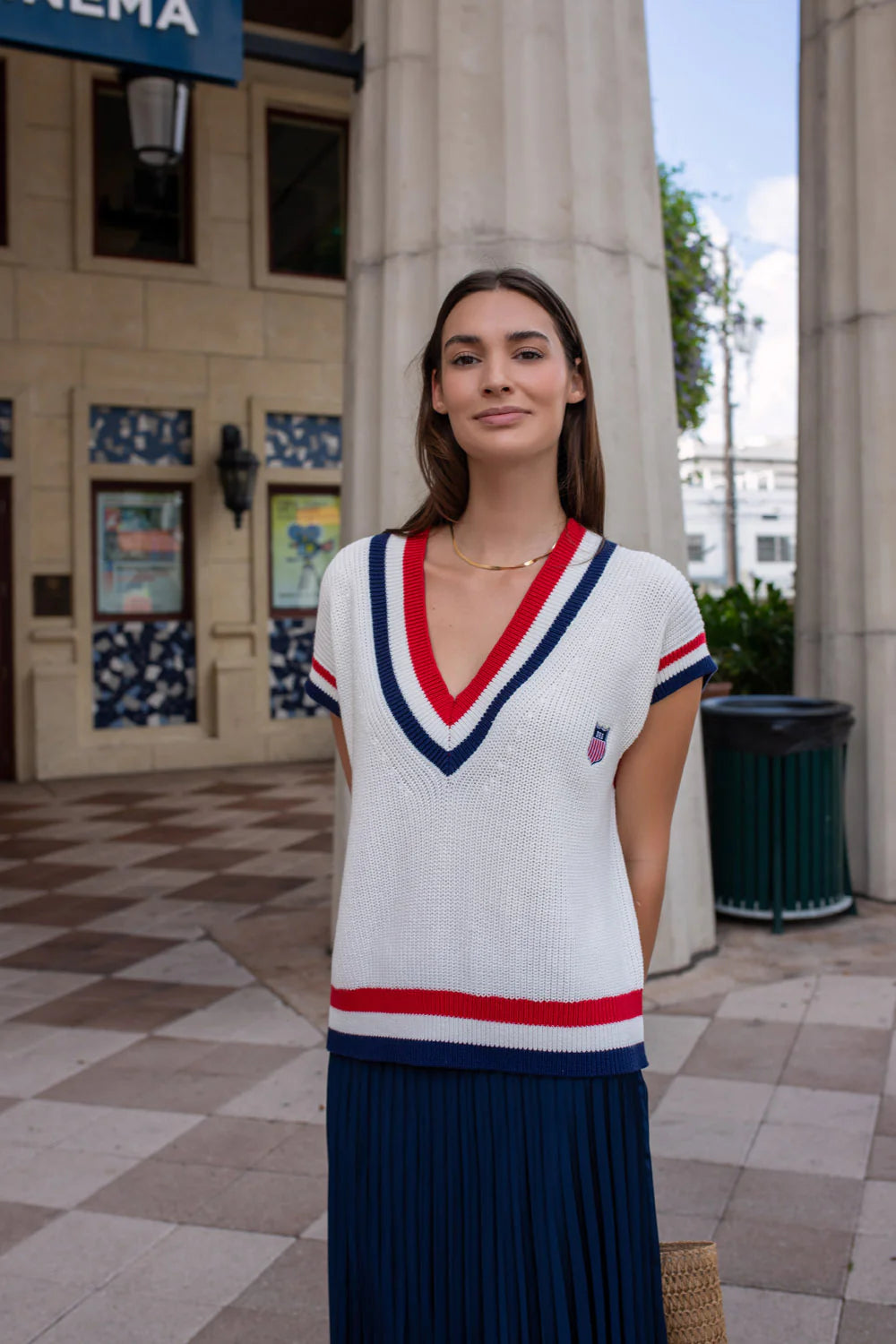 oversized relaxed fit varsity american sweater vest