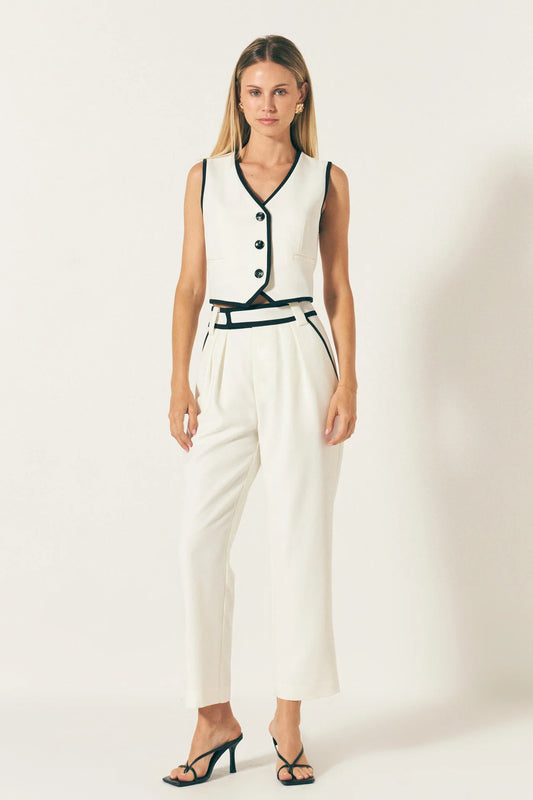 Trousers with Binding Detail | Ivory Slacks with Black Piping | Endless Rose