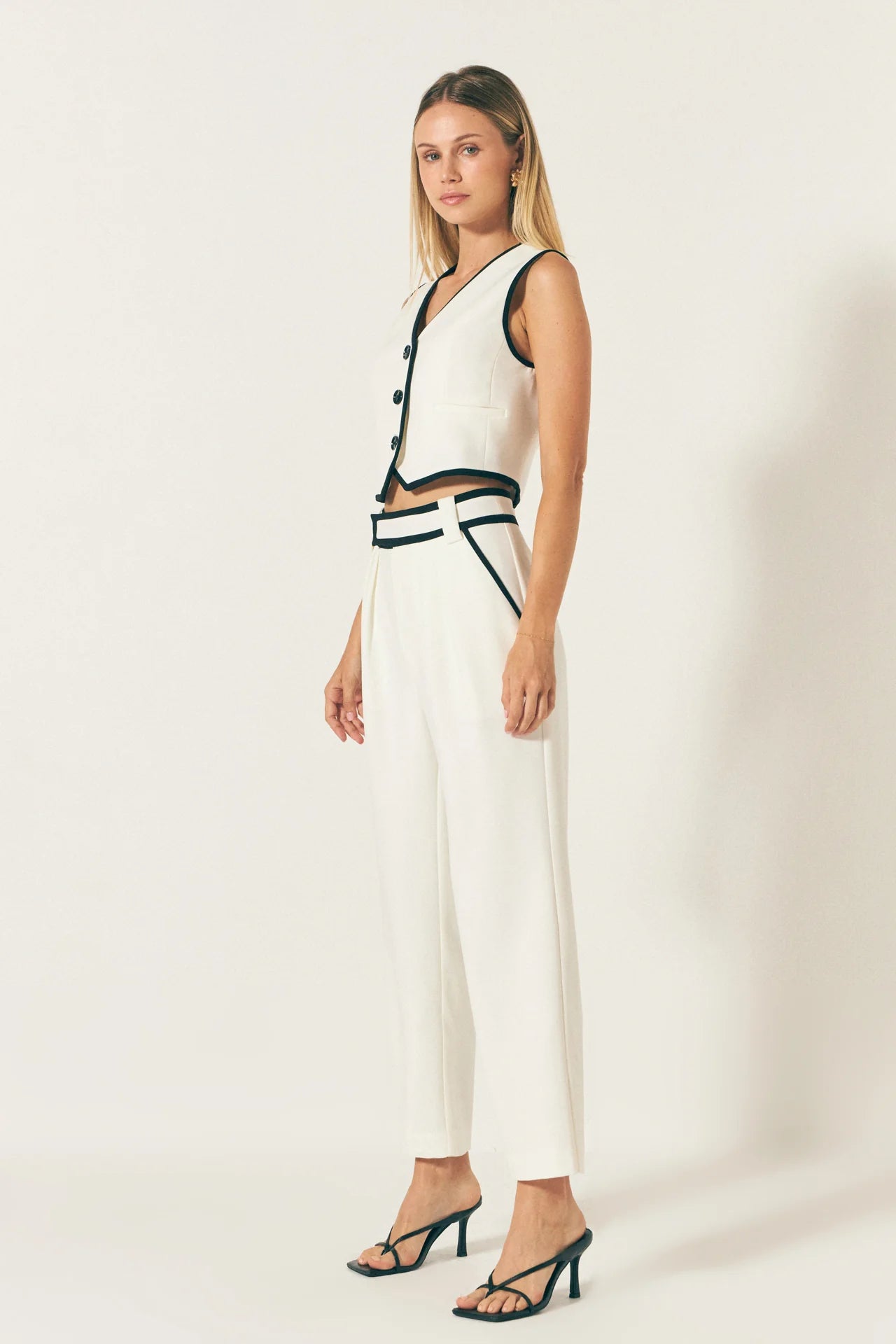 Trousers with Binding Detail | Ivory Slacks with Black Piping | Endless Rose