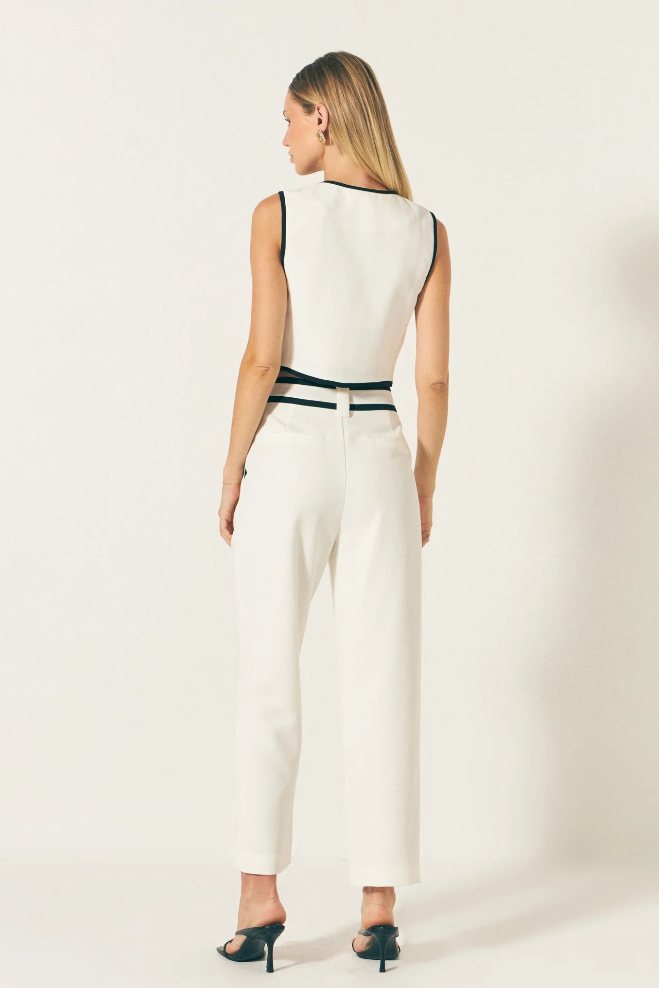 Trousers with Binding Detail | Ivory Slacks with Black Piping | Endless Rose