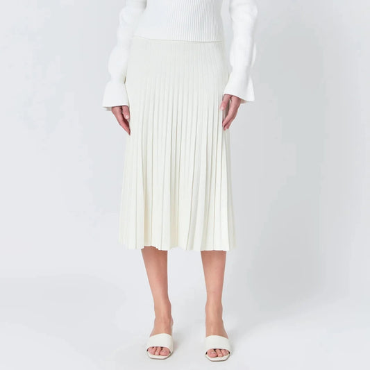 ivory knit pleated midi skirt