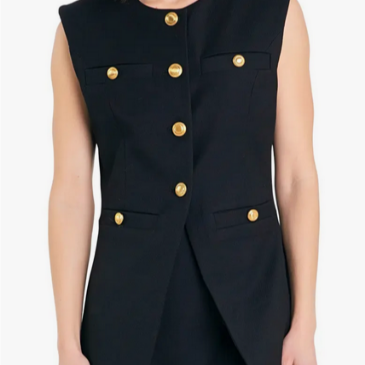 long black vest sleeveless blazer with detail gold buttons