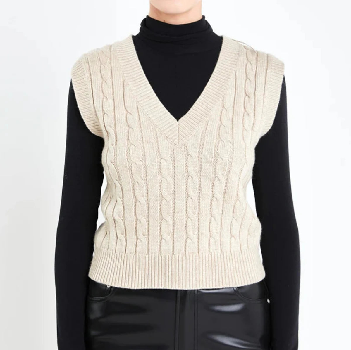 beige cable vneck sweater vest