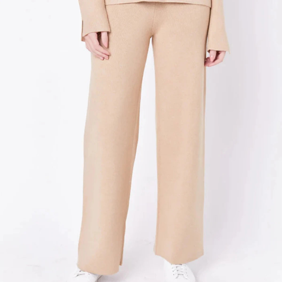 knit light brown wide leg lounge pants