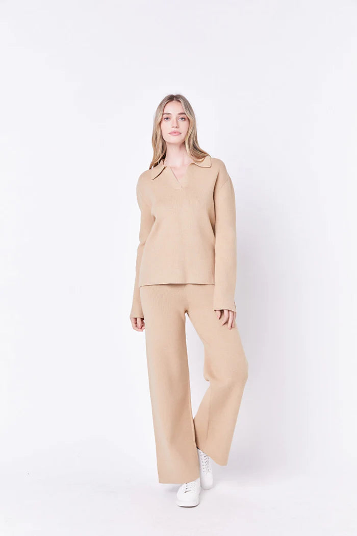 knit light brown wide leg lounge pants