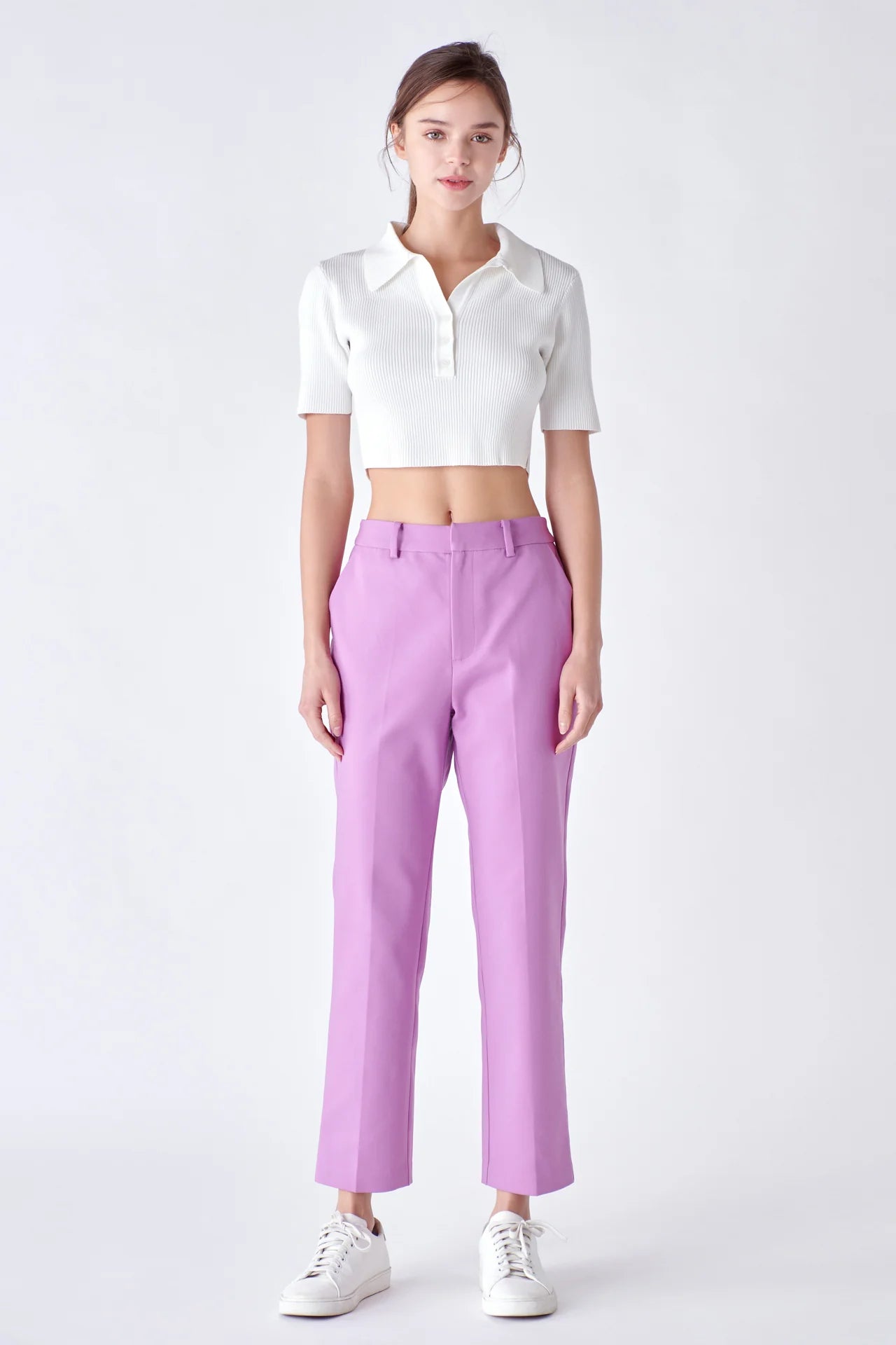 Slim Cigarette Trousers | Tapered Slacks | Lilac Purple | English Factory