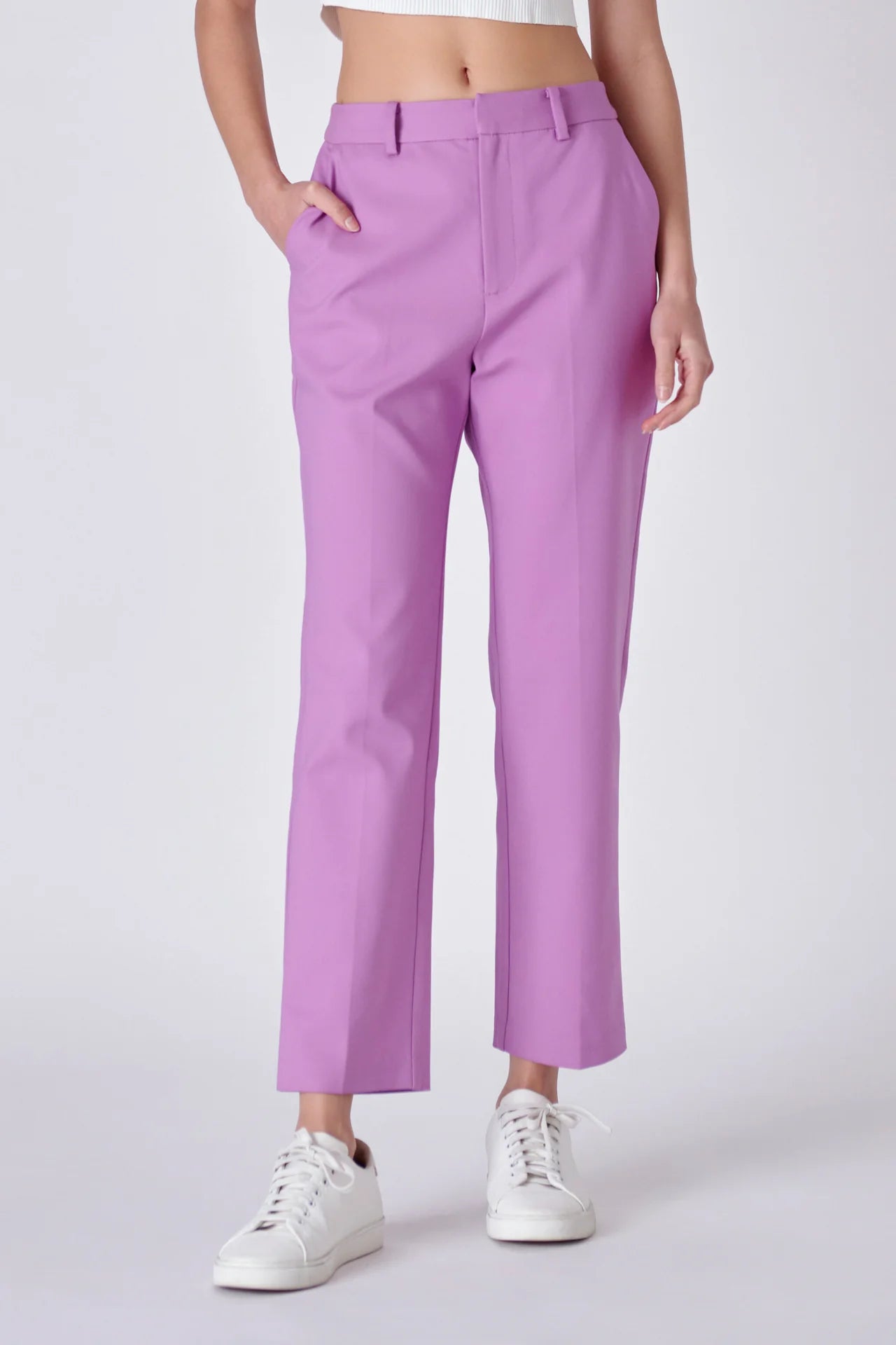 Slim Cigarette Trousers | Tapered Slacks | Lilac Purple | English Factory