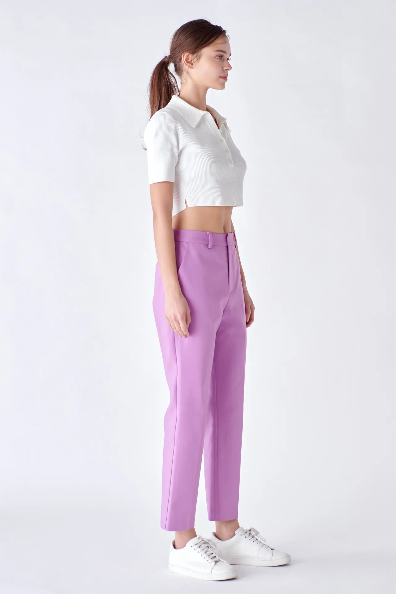 Slim Cigarette Trousers | Tapered Slacks | Lilac Purple | English Factory