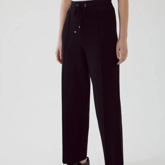 black knit wide leg lounge pants with drawstring waist