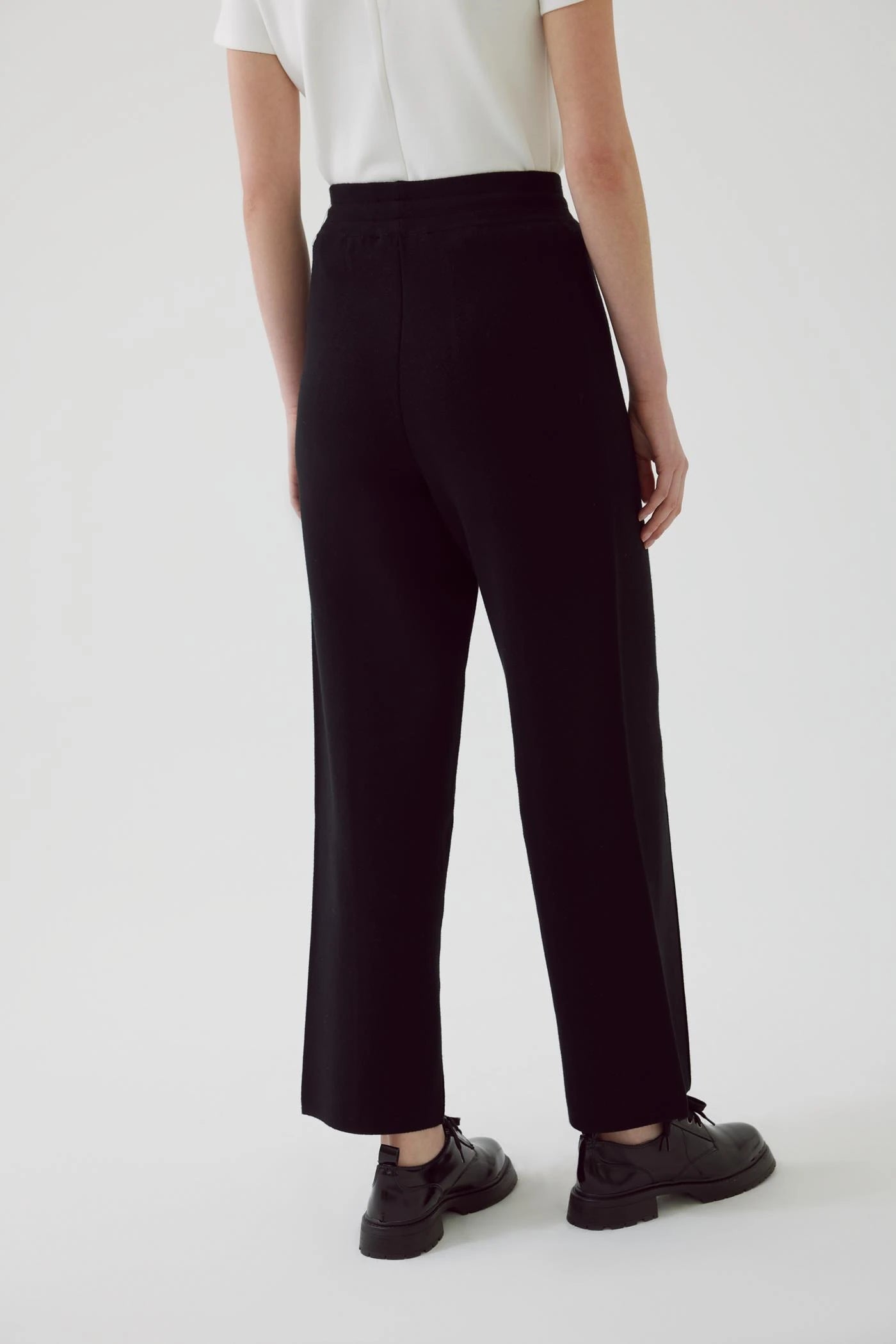 black knit wide leg lounge pants with drawstring waist