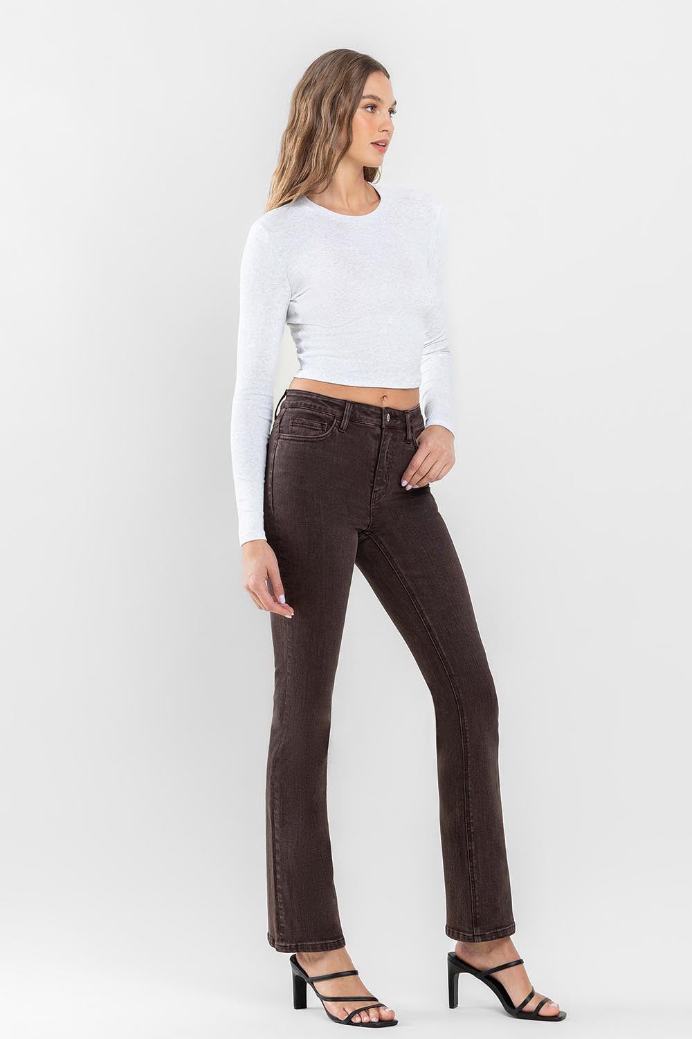 chocolate brown bootcut mid-rise denim jeans