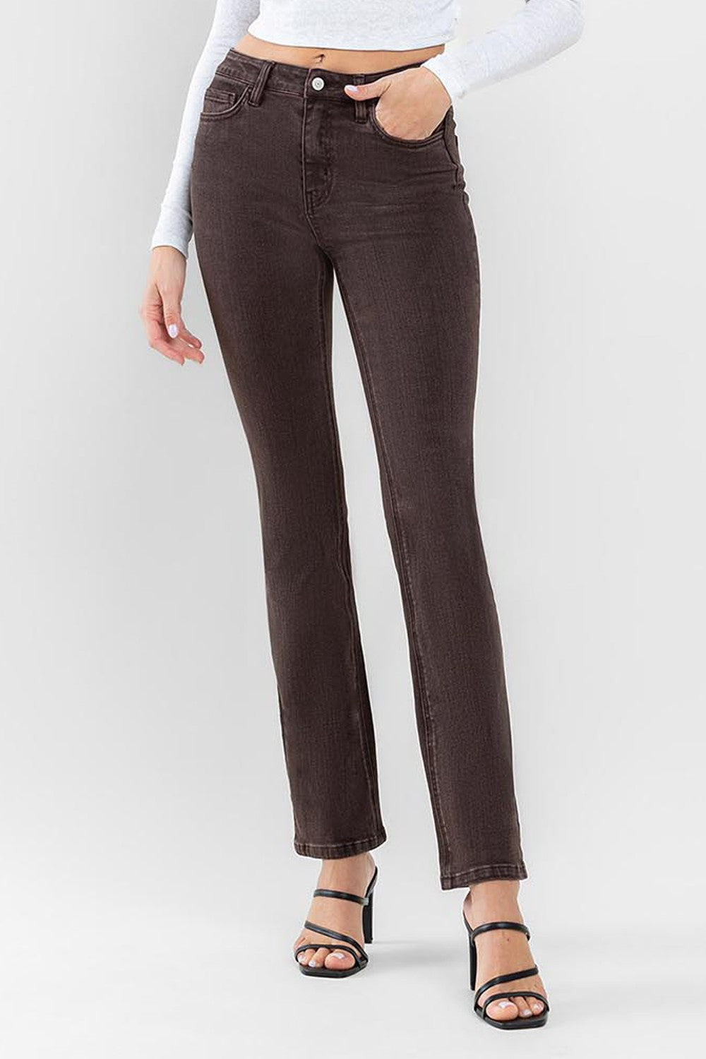 chocolate brown bootcut mid-rise denim jeans