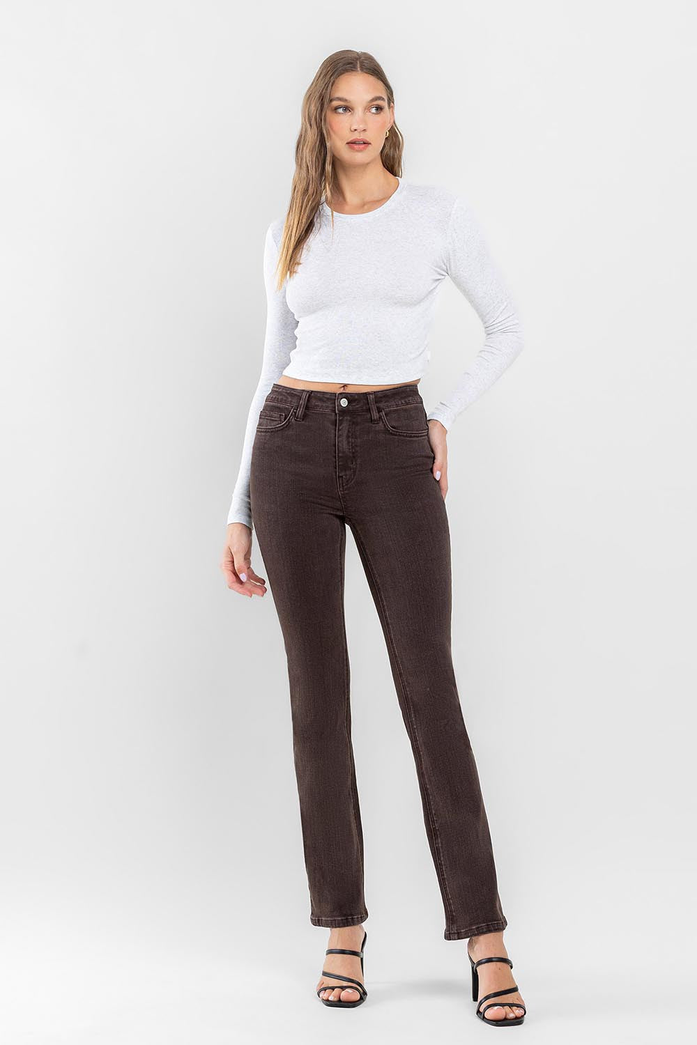 chocolate brown bootcut mid-rise denim jeans