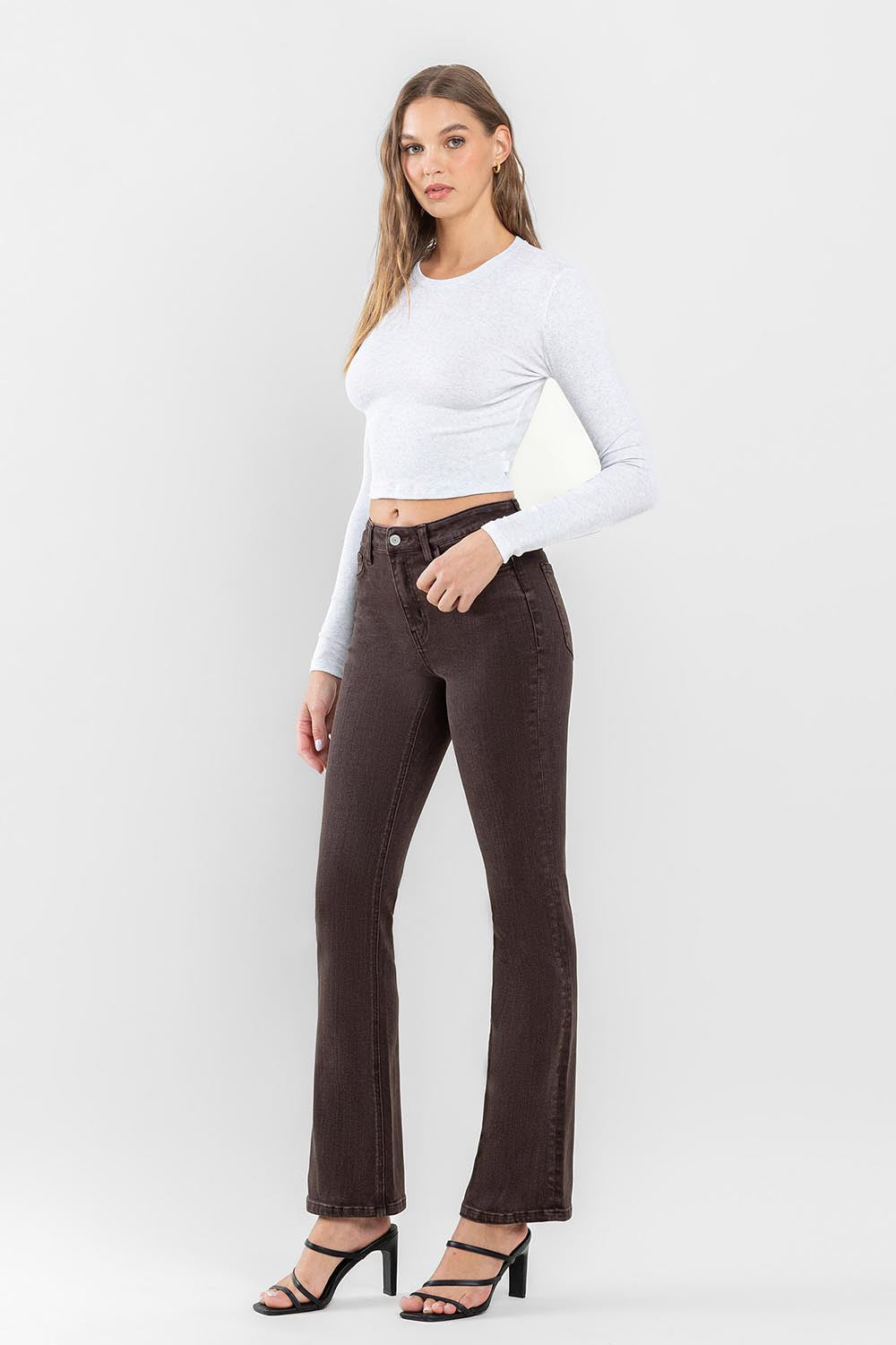 chocolate brown bootcut mid-rise denim jeans