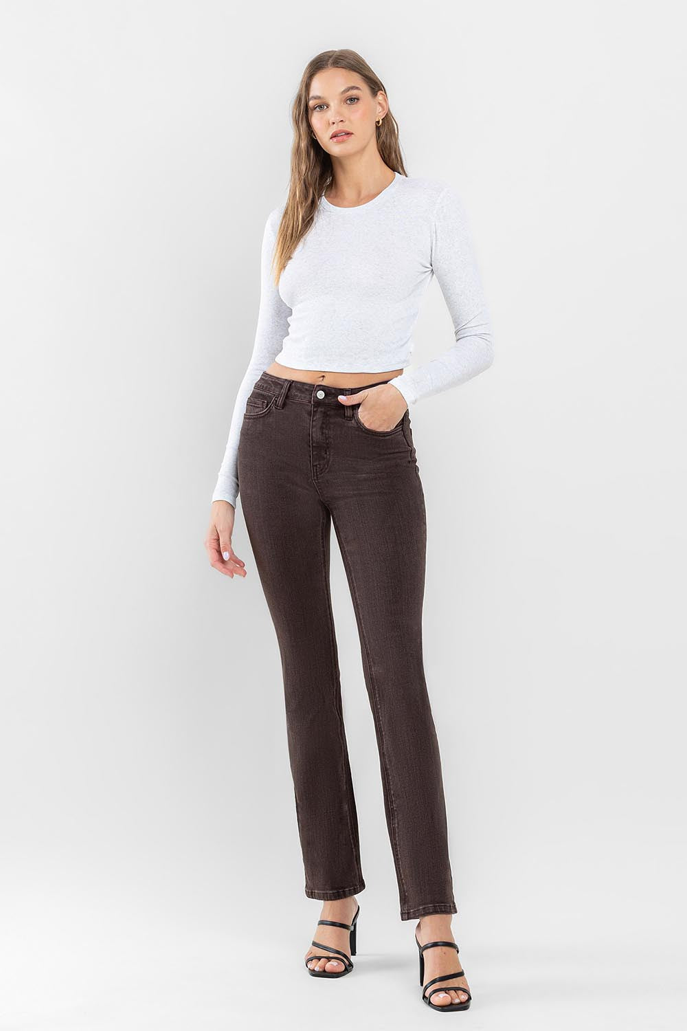 chocolate brown bootcut mid-rise denim jeans