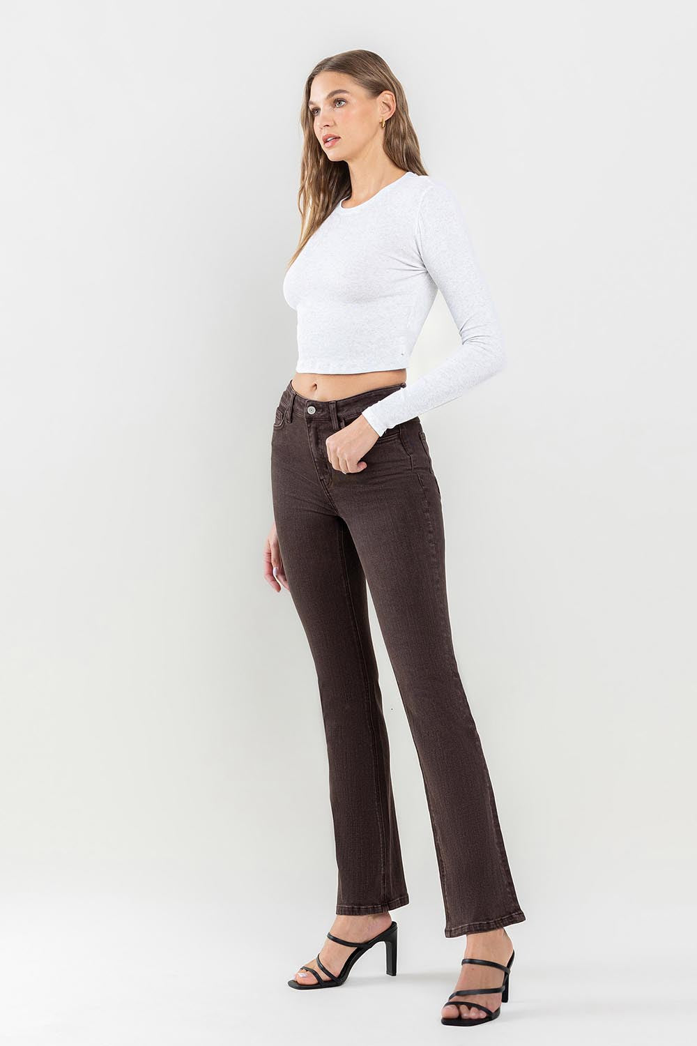 chocolate brown bootcut mid-rise denim jeans