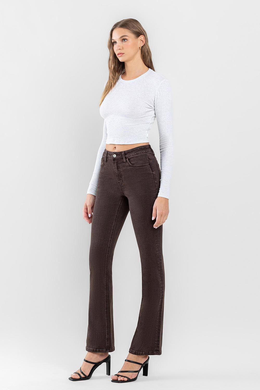 chocolate brown bootcut mid-rise denim jeans