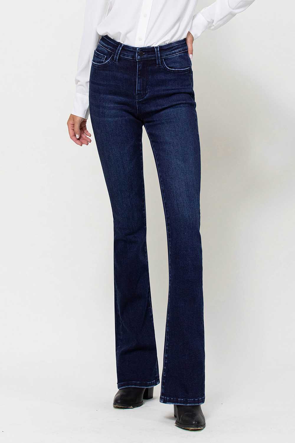 dark blue high rise denim wide leg jeans