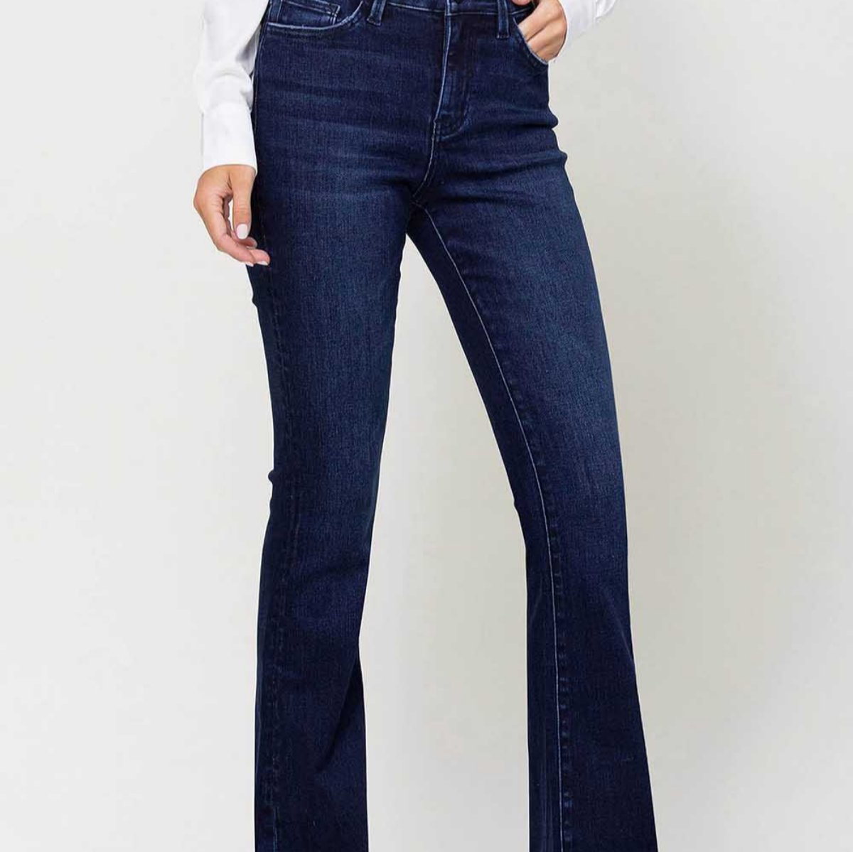 dark blue high rise denim wide leg jeans