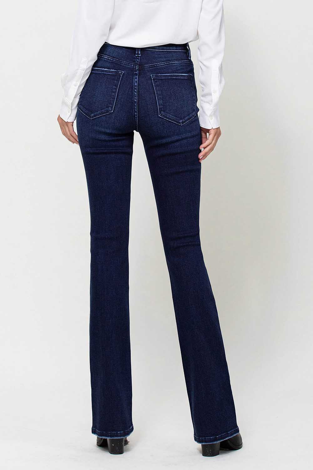 dark blue high rise denim wide leg jeans