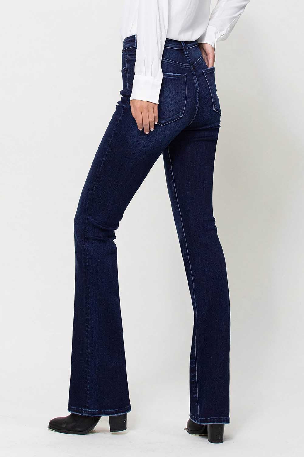 dark blue high rise denim wide leg jeans