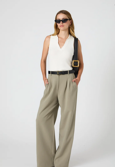 light olive green pleated wide leg slacks