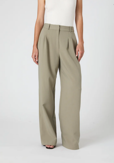 light olive green pleated wide leg slacks