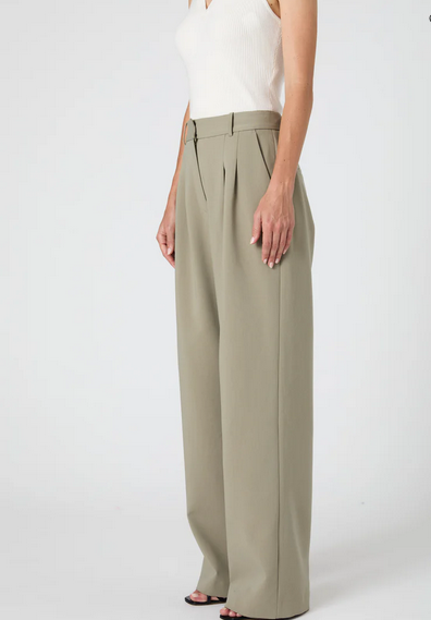 light olive green pleated wide leg slacks