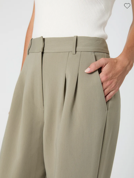 light olive green pleated wide leg slacks