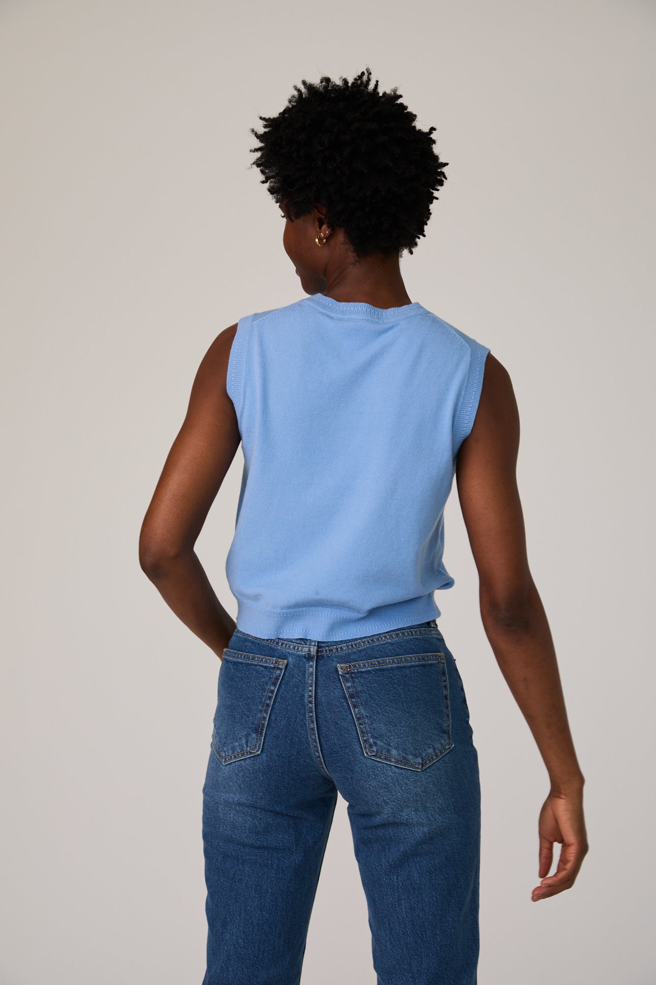 powder blue knit tank top