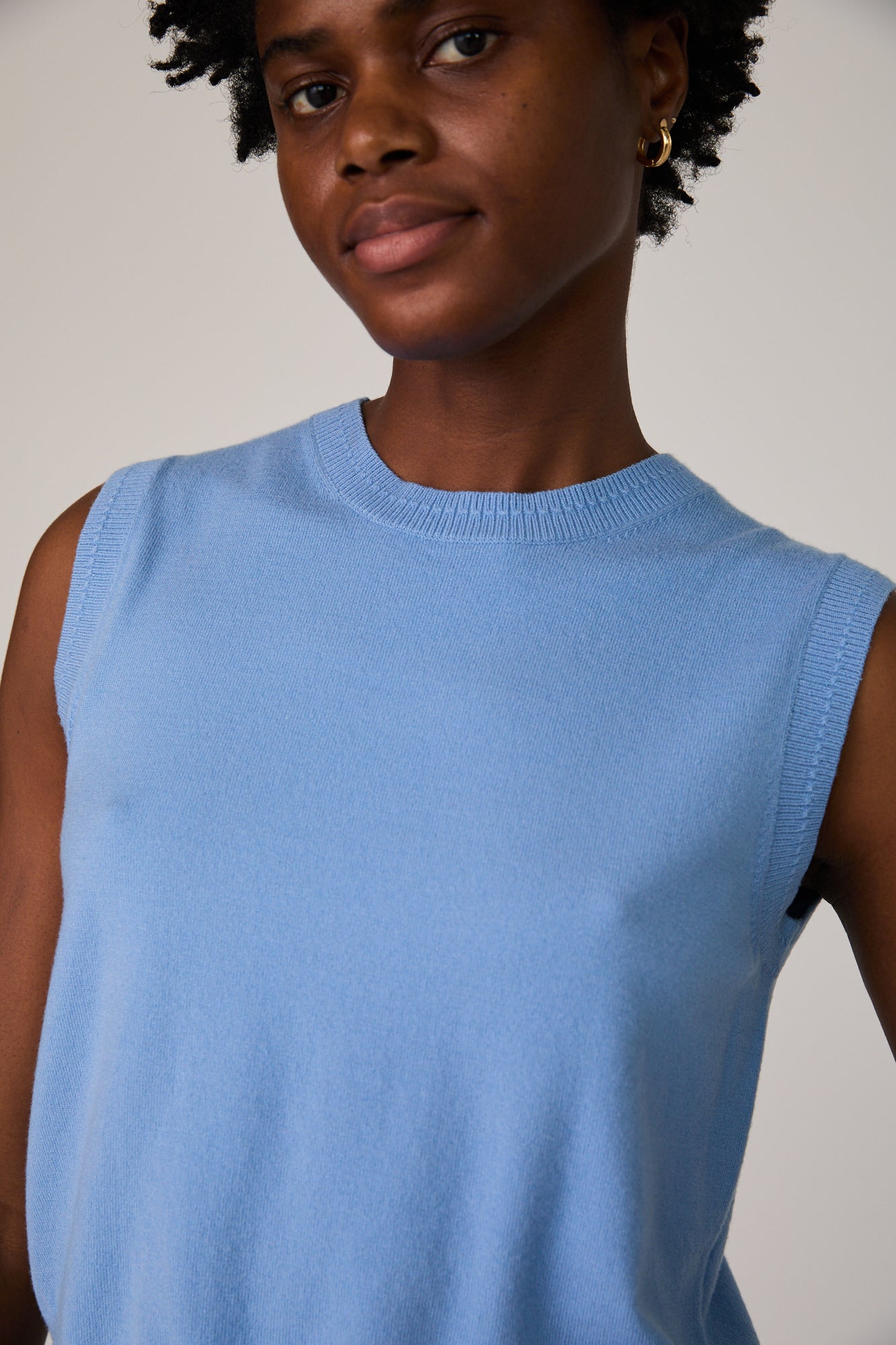 powder blue knit tank top