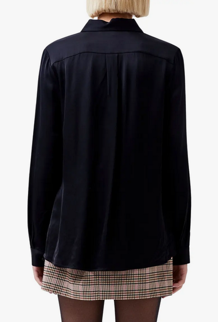 black button down silky satin blouse