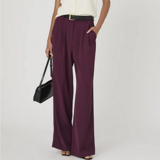 burgundy mid rise slacks with pockets and belt loops