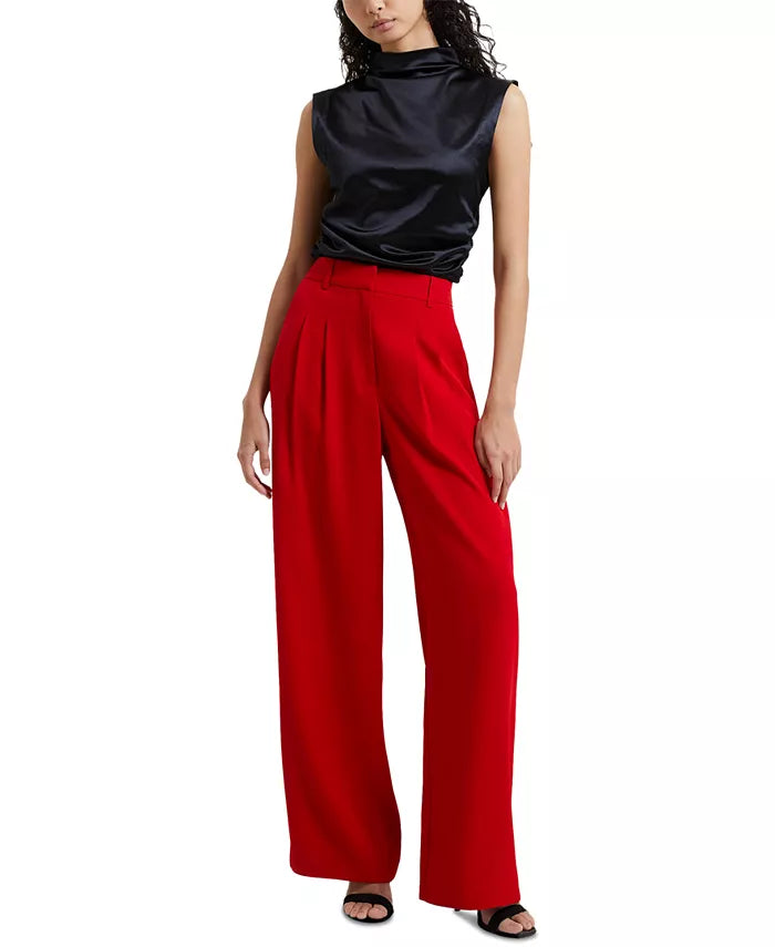 Harrie Suiting Trouser | Wide Leg Slacks | Mars Red | French Connection