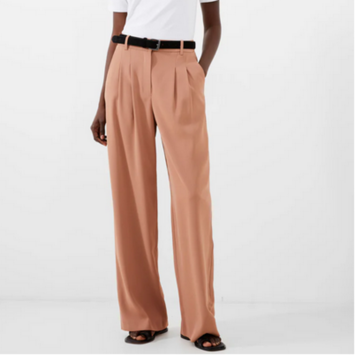 wide leg caramel brown slacks