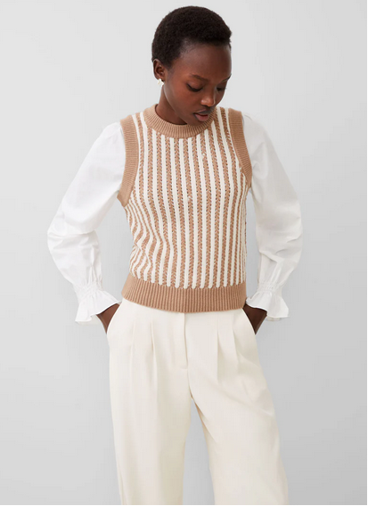 long sleeve mixed media ribbed top