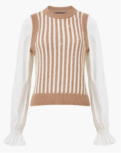 long sleeve mixed media ribbed top